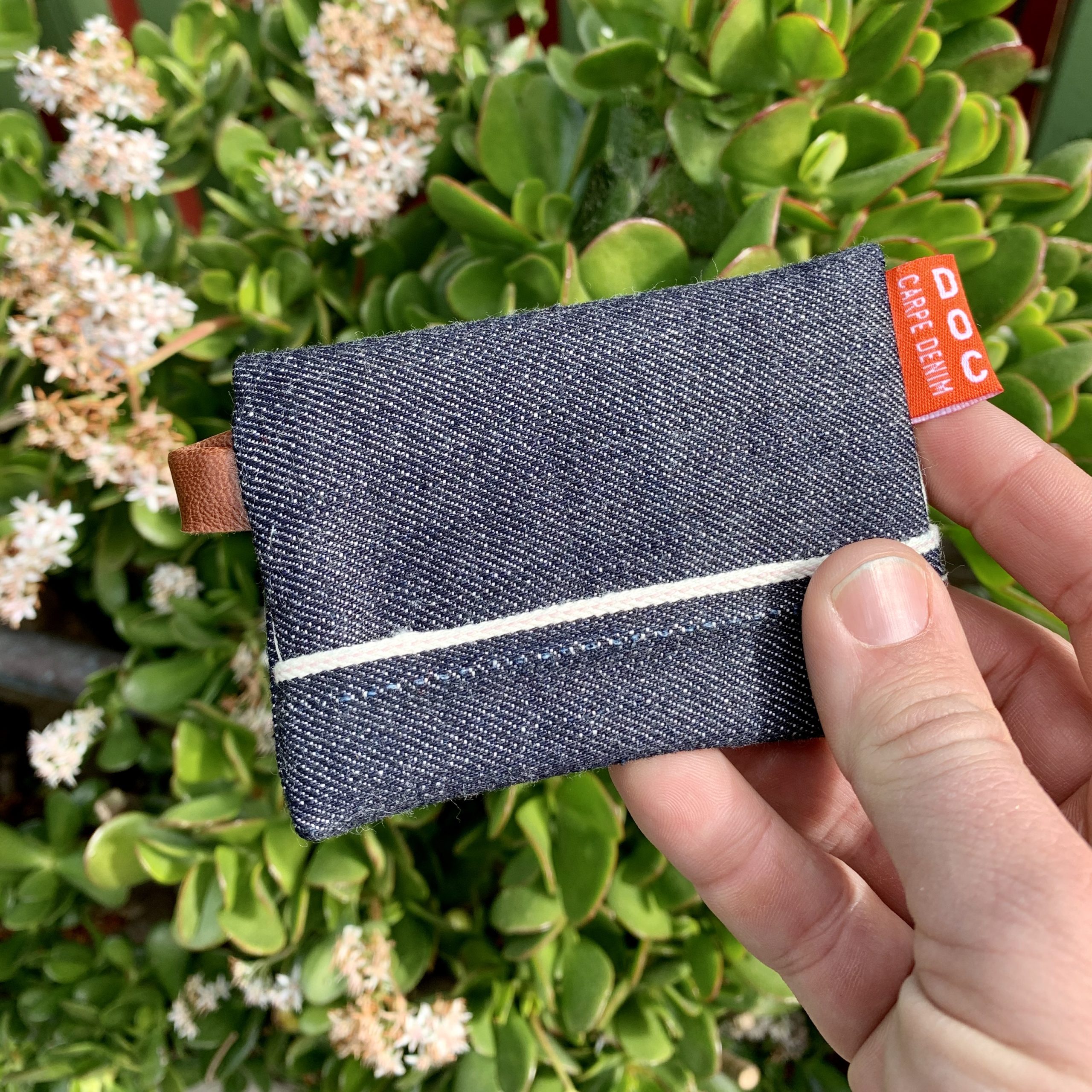 Denim Wallet: White with Brown Leather - Doc Pop&#39;s Toys & Games