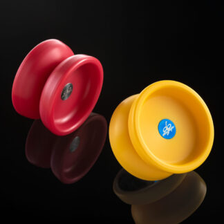 Two Thing Yo-yos, one is yellow and the other is red. They both appear to be floating in black space.