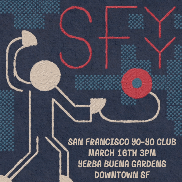 A poster for the SF Yo-Yo Club. It shows a minimal drawing of a person throwing a red yo-yo.